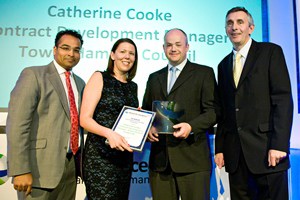 (l-r) Krishnan Guru-Murthy; Mandy Scharer, Tower Hamlets (collecting on behalf of Catherine Cooke); Craig Robinson, UPM; Steve Eminton